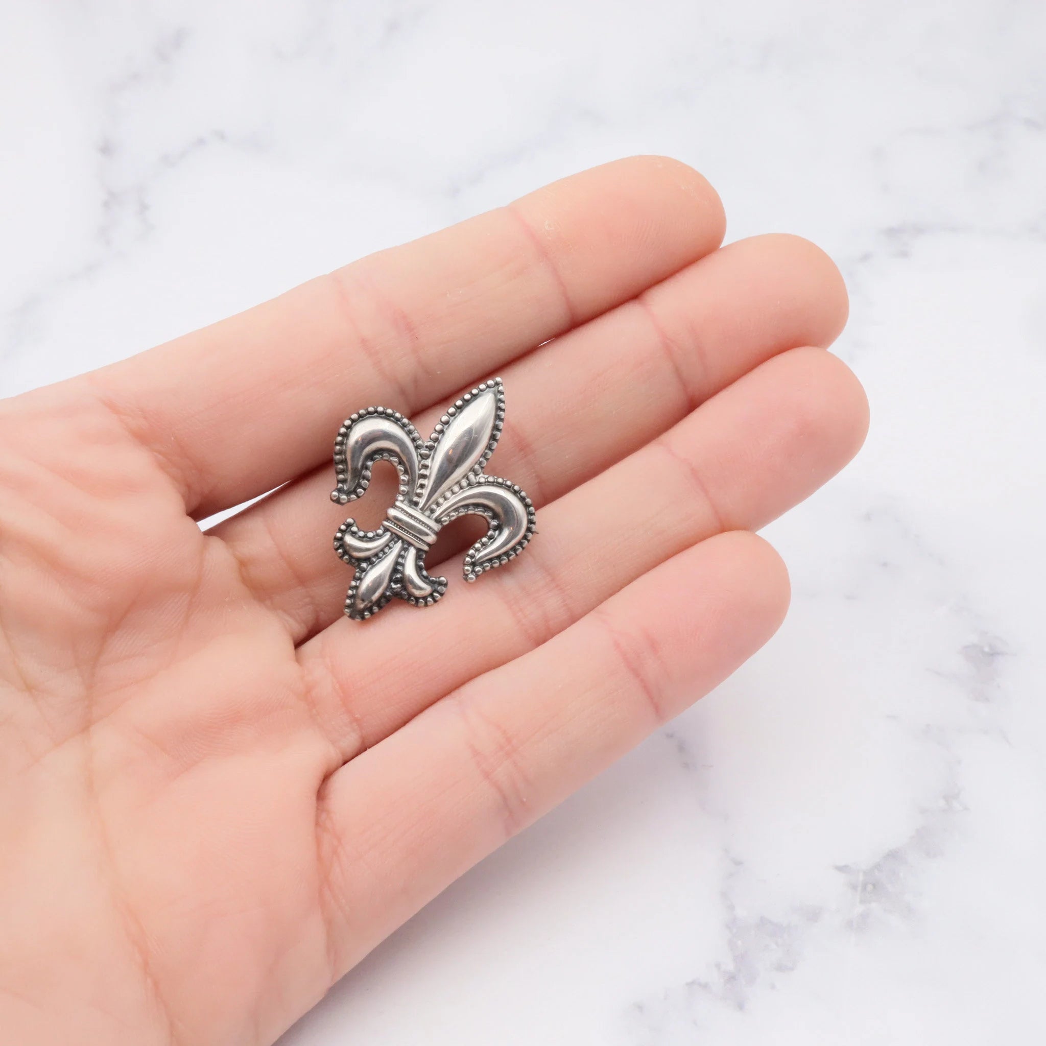 Antique Victorian sterling fleur de lis watch clip brooch